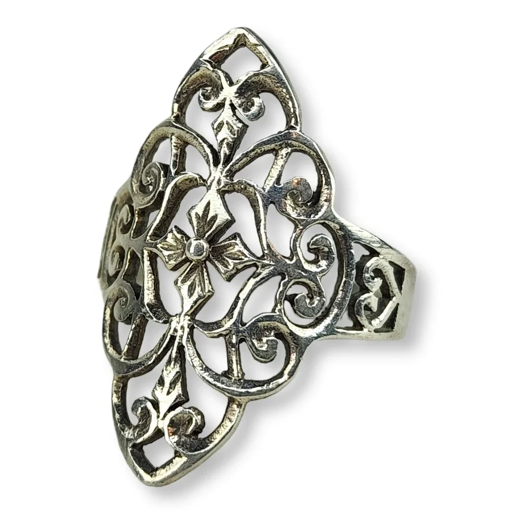 Vintage Sterling Silver 925 Thin Dainty Flower Band Ring Size 7.75